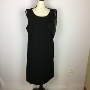 Addison Sheath Dress Sz 16 Womans Black Sleeveless Leather Shoulder Bow Stretch